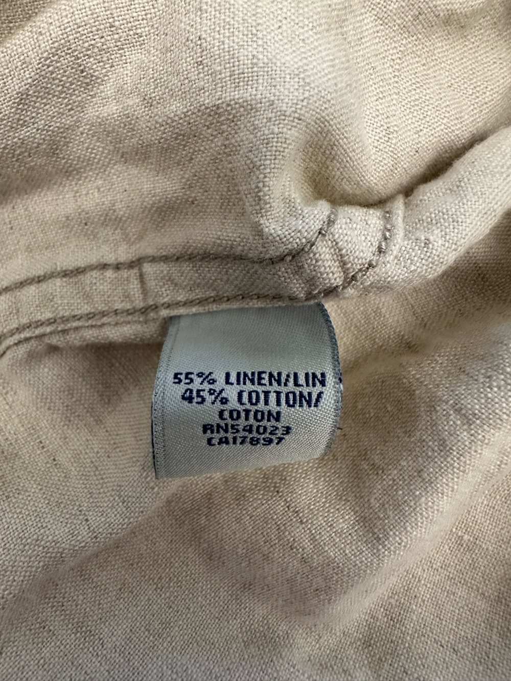 euc vintage Old Navy sz L linen khaki button front long sleeve shirt - Picture 4 of 5